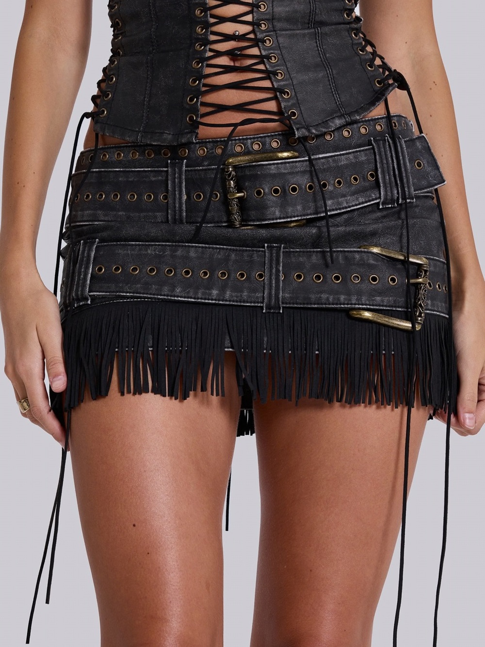 Jaded London Odile Faux Leather & Suede Mini Skirt